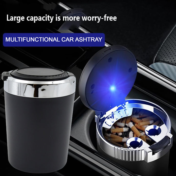 Portable Car Ashtray With Lid And Blue Led Light (1 Pc) - Trendex