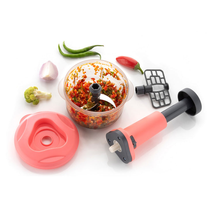 5102 2in1 Push Chopper 800ml Stainless Steel Blade Quick  Powerful Manual Hand Held Food Chopper To Chop  Cut Fruits Vegetables Herbs Onions For Salsa Salad - Trendex