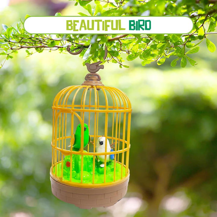 Sound Activated Chirping Bird In Hanging Cage Beautiful Pinjra Bird Toy (1 Pc  Battery Not Operated) - Trendex