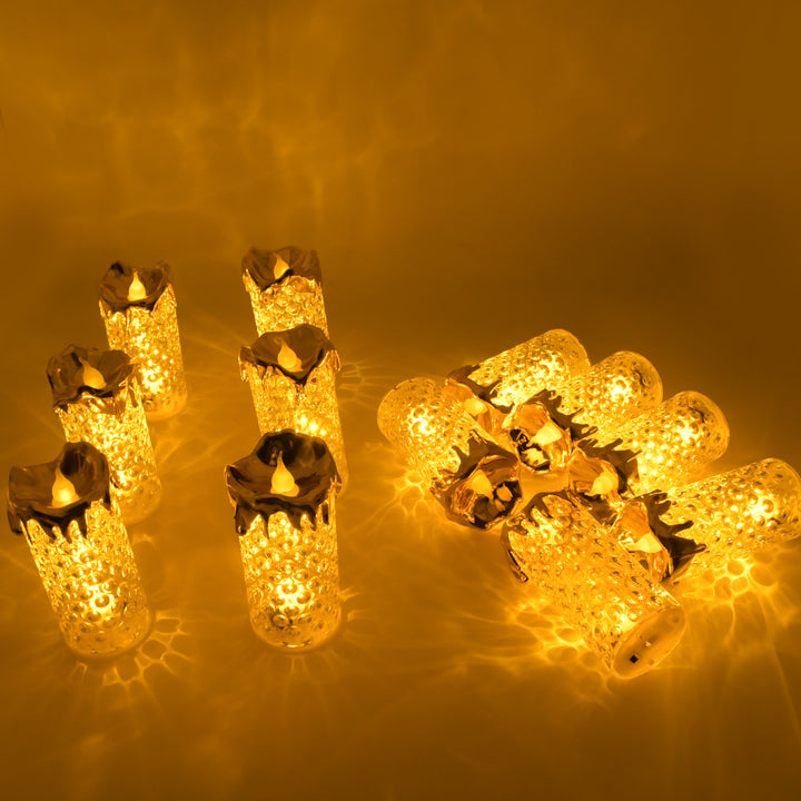 8441 Gold Flameless Candles Led Light Flameless And Smokeless Decorative Candles Led Tea Light Candle Perfect For Gifting Home Diwaliwedding Christmas Crystal Candle Lights Table Decorations (12 Pc Moq) - Trendex