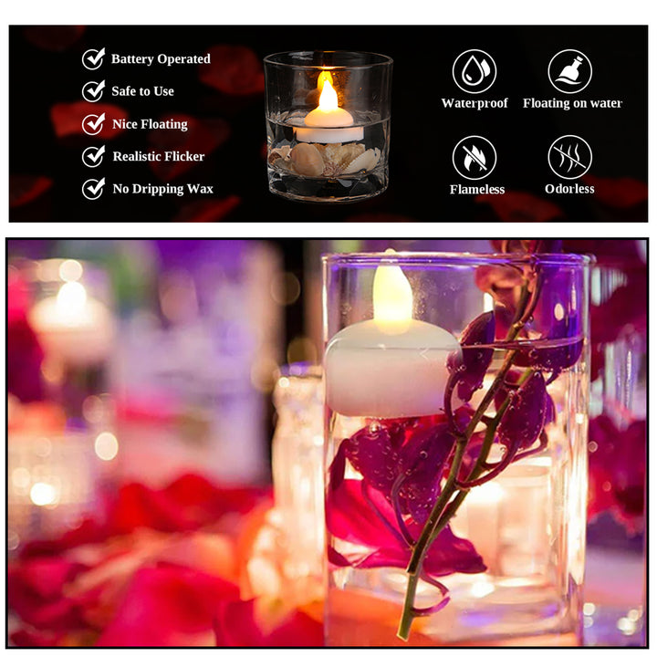 6432 Set Of 12 Flameless Floating Candles Battery Operated Tea Lights Tealight Candle - Decorative Wedding. - Trendex
