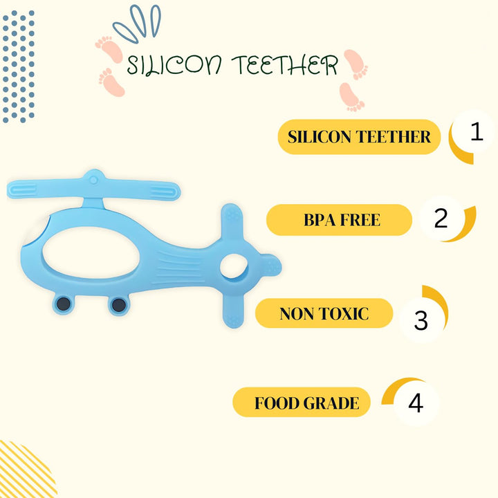 Silicone Helicopter Shape Teether For Baby (1 Pc  Mix Color) - Trendex