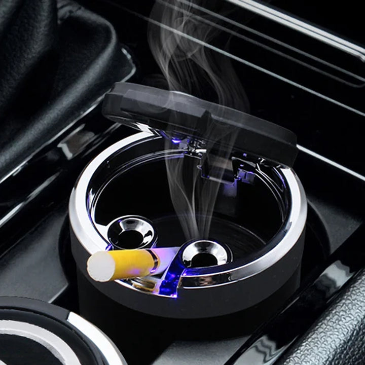 Portable Car Ashtray With Lid And Blue Led Light (1 Pc) - Trendex