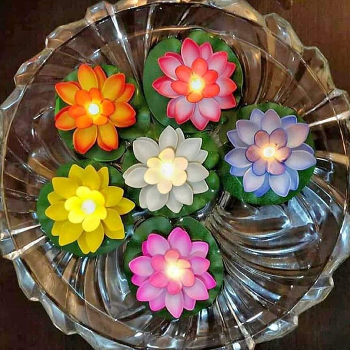 6556 Water Floating Smokeless Candles  Lotus Flowers Sensor Led Tealight For Outdoor And Indoor Decoration - Pack Of 6 Candle Candle (Pack Of 6) - Trendex