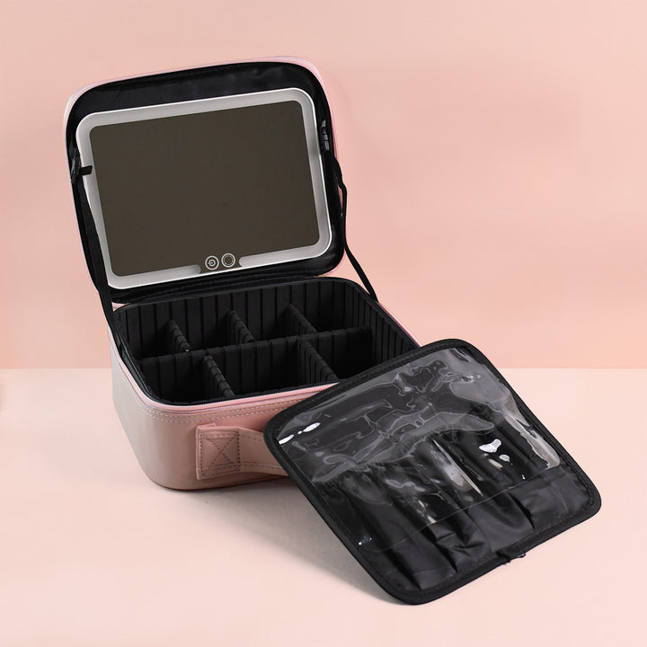 Pink Premium Led Light Makeup Organizer Box (1 Pc) - Trendex