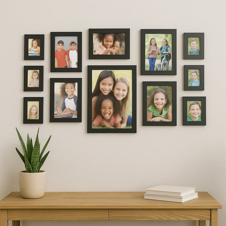 Premium Black Photo Frame Set 12 Pcs Wall Hanging Gallery Frames - Trendex
