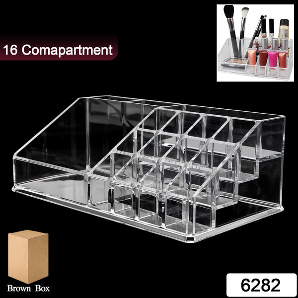 6282 16 Compartment Cosmetic Makeup Jewellery Lipstick Storage Organiser Box Cosmetic Storage Box Make-up Lipstick Organizer  Lipstick Holder Case  Transparent - Trendex