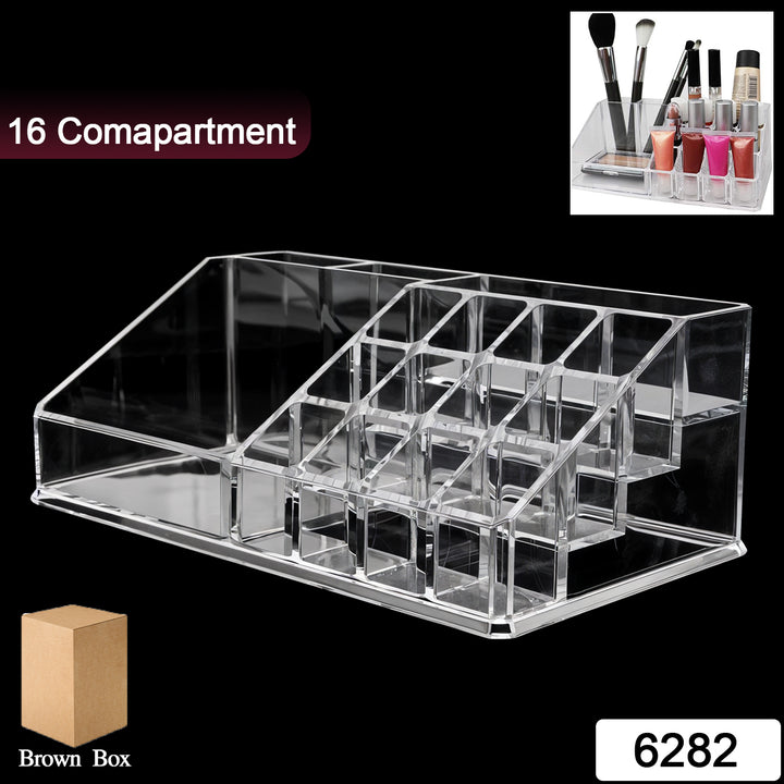 6282 16 Compartment Cosmetic Makeup Jewellery Lipstick Storage Organiser Box Cosmetic Storage Box Make-up Lipstick Organizer  Lipstick Holder Case  Transparent - Trendex