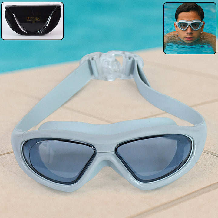 Premium Wide Vision Swimming Goggles With Protective Hard Case (1 Pc) - Trendex