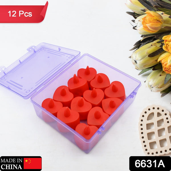 6631a Flameless Candles Led Heart Shape Tea Light Candles Multi Color Electrical Diya Candles Battery Operated Fake Candles For Gifthome Decoration Diwali Navratri Lighting (Pack Of 12) - Trendex