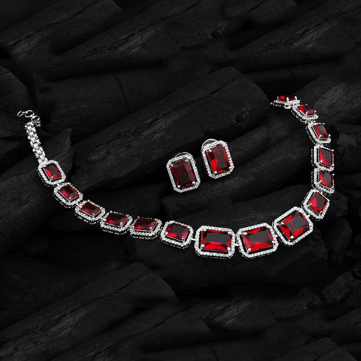 Diamond Necklace And Earrings Set (1 Set  Mix Color) - Trendex
