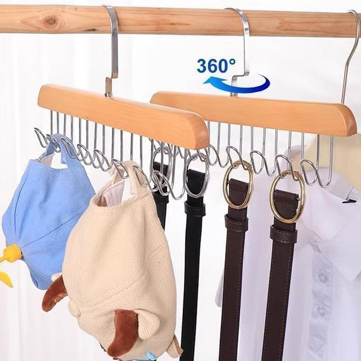 Space Saving 8 Hooks Wooden Hangers (Hanging Hook Included  1 Pc) - Trendex