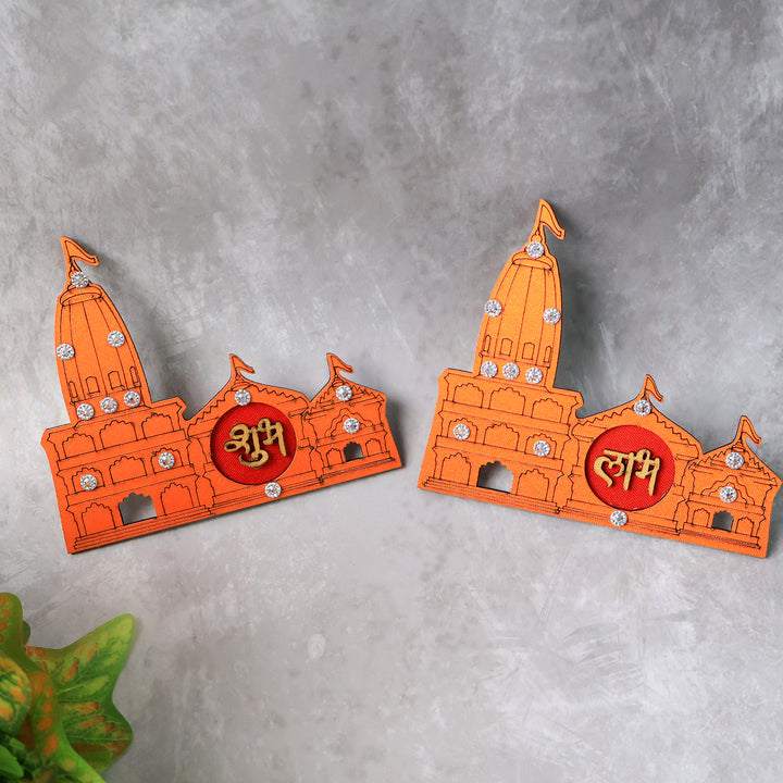 Shubh Labh Ram Temple  Mandir Design Decorative Wall Sticker (2 Pc) - Trendex