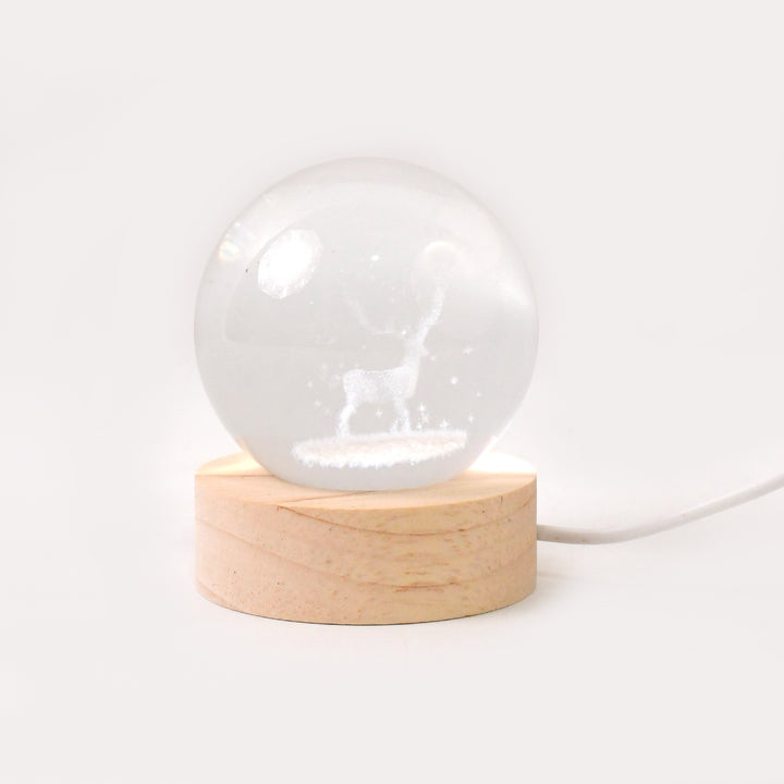 Mela Crystal Ball Night Light Glass Ball Night Lamp With Wood Base - Trendex