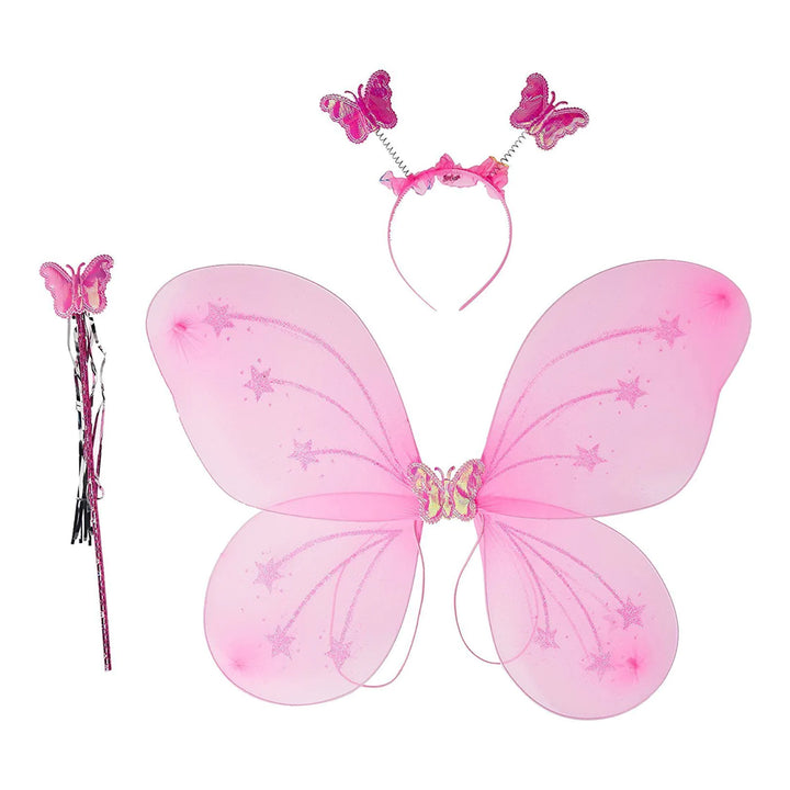 3293 Baby Girls Fairy Nylon Butterfly Wings Costume Butterfly Fairy Angel Wing Wand And Hairband Multi- Color For Party (1pc) - Trendex