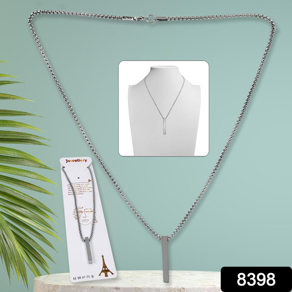 Stainless Steel Plain Stick Shape Locket With Chain (1 Pc) - Trendex