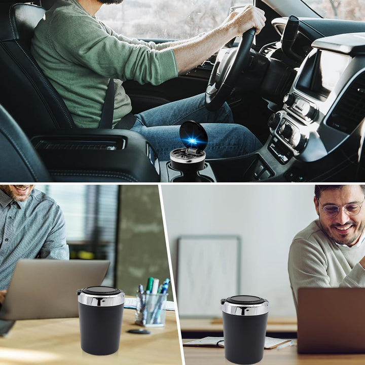 Portable Car Ashtray With Lid And Blue Led Light (1 Pc) - Trendex