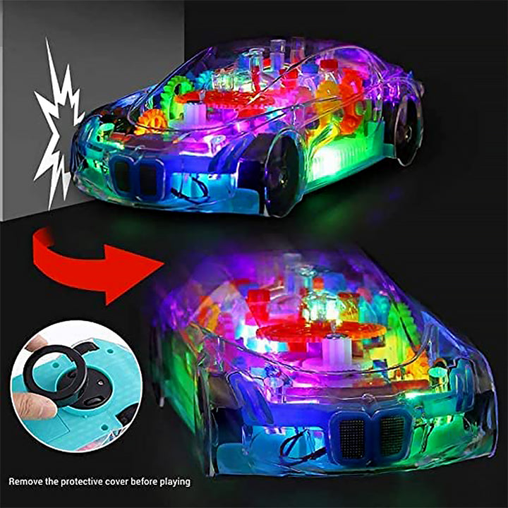 17793 Automatic 360 Degree Rotating Transparent Gear Concept Car With Musical And 3d Flashing Lights Toy For Kids Boys  Girls (Multicolor  Battery Not Included) - Trendex