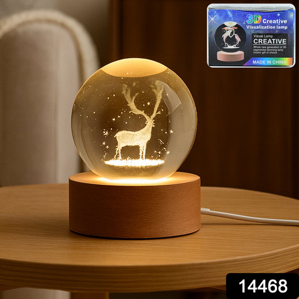 Mela Crystal Ball Night Light Glass Ball Night Lamp With Wood Base - Trendex