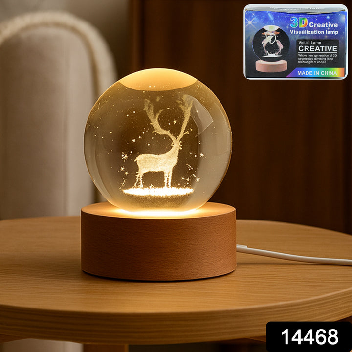 Mela Crystal Ball Night Light Glass Ball Night Lamp With Wood Base - Trendex