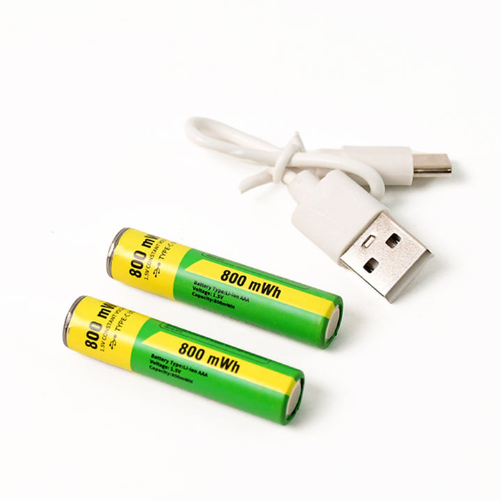 Aaa Rechargeable 800 Mwh Batteries With Recharging Cable (2 Pc Set) - Trendex