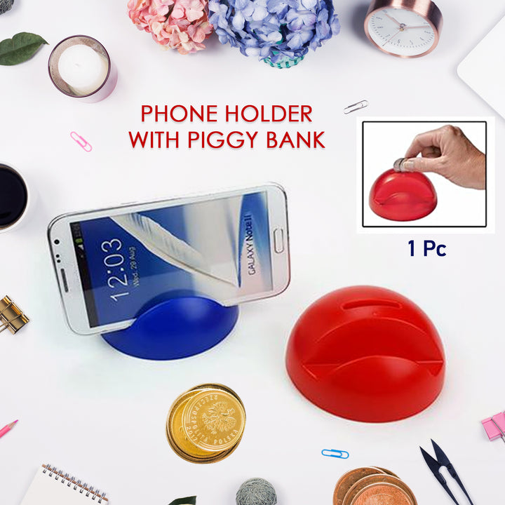 2in1 Abs Plastic Phone Holder Phone Stand With Coin Bank (1 Pc) - Trendex