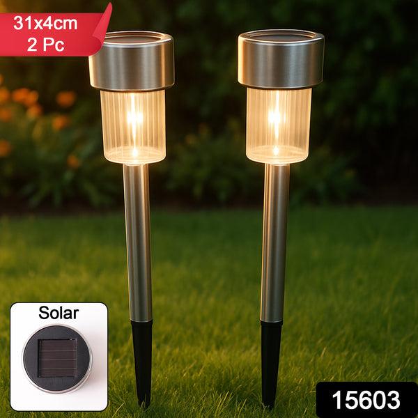 Solar-powered Stainless Steel Garden Pathway Lights 31x4 Cm (2 Pc) - Trendex