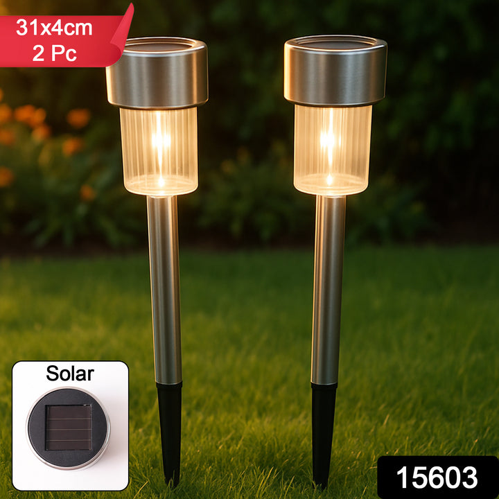 Solar-powered Stainless Steel Garden Pathway Lights 31x4 Cm (2 Pc) - Trendex