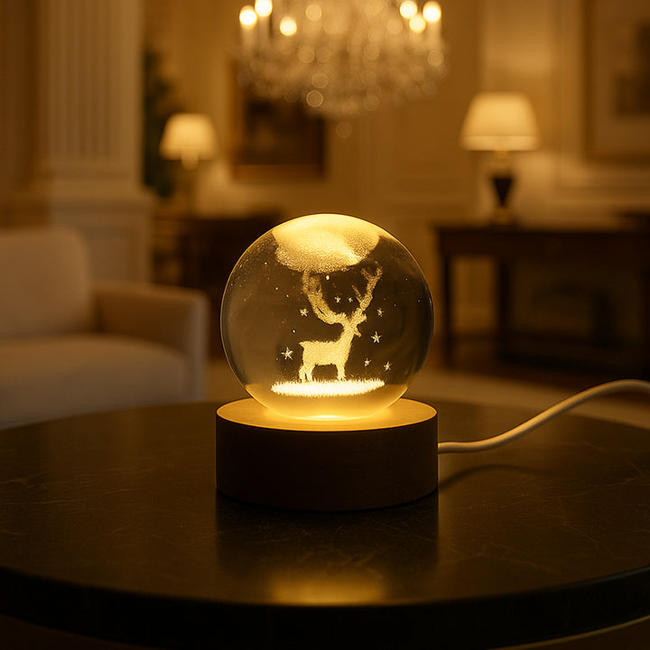 Mela Crystal Ball Night Light Glass Ball Night Lamp With Wood Base - Trendex