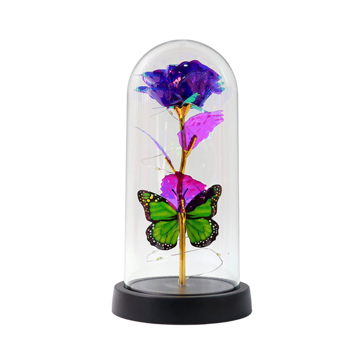 Led Preserved Rose With Colorful Butterfly In Plastic Dome (1 Pc  Mix Color) - Trendex