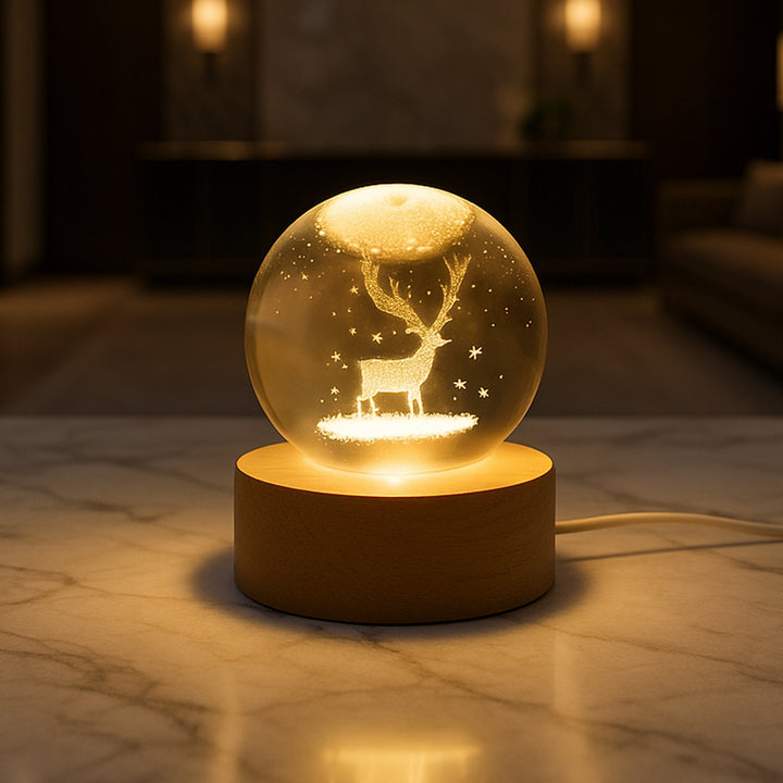 Mela Crystal Ball Night Light Glass Ball Night Lamp With Wood Base - Trendex