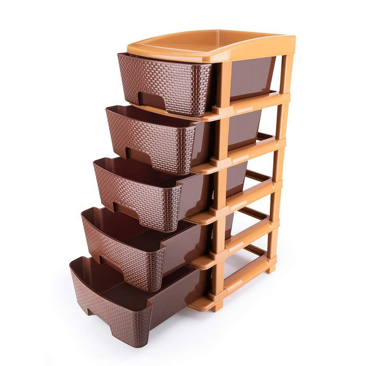 1151 5tier Plastic Modular Drawer System For Multiple Use (Brown Colour) - Trendex