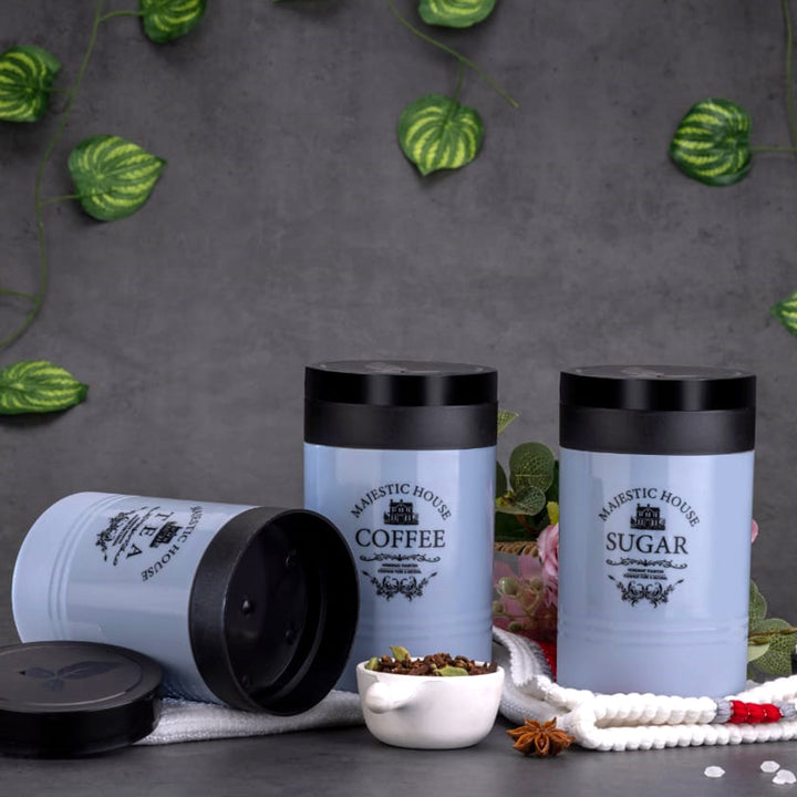 5766 Accurate Seal Tea Sugar Coffee Container - 3 Pcs Plastic Damru Shaped Tea Coffee Sugar Canisters Jar New Airtight Food Seal Containers For Salt Dry Fruit Grocery Multicolor (3 Pcs Set) - Trendex