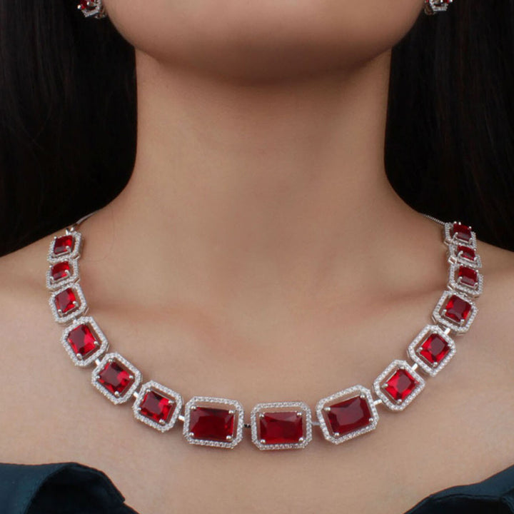 Diamond Necklace And Earrings Set (1 Set  Mix Color) - Trendex