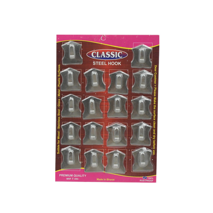 9416 Multipurpose Stainless Steel Wall Hanging Hook 18 Pc Self Adhesive Stainless Steel Heavy Duty Wall Hooks For Hanging Clothes Calender Bathroom Tiles Kitchen Key Hange (18 Pc Set) - Trendex