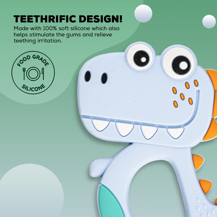 Silicone Dinosaur Teether For Baby (1 Pc  Mix Design  Color) - Trendex
