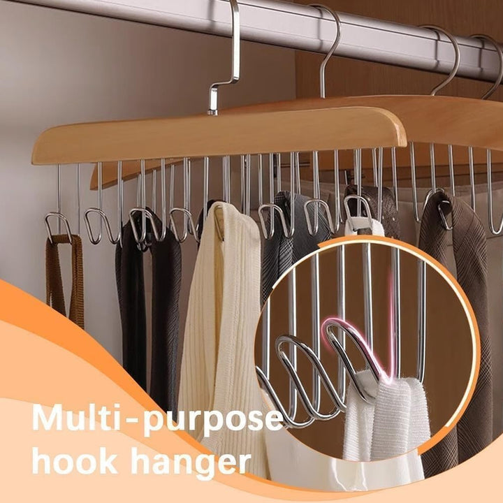 Space Saving 8 Hooks Wooden Hangers (Hanging Hook Included  1 Pc) - Trendex