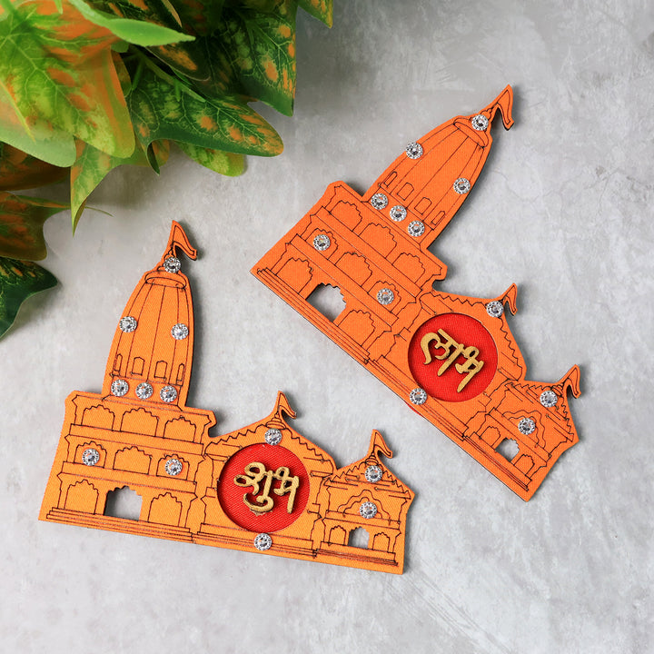 Shubh Labh Ram Temple  Mandir Design Decorative Wall Sticker (2 Pc) - Trendex
