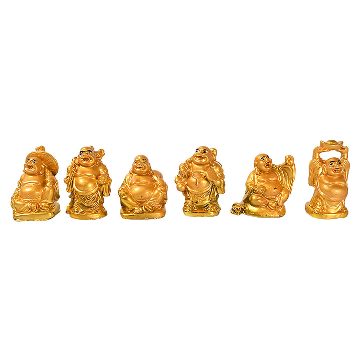 17924 Golden Laughing Buddha Set Of Six Pieces Statue For Happiness Wealth  Good Luck Decor For Wealth And Success (6 Pcs Set) - Trendex