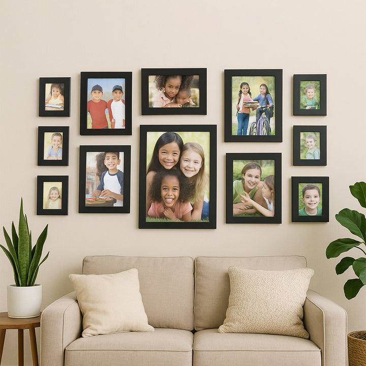 Premium Black Photo Frame Set 12 Pcs Wall Hanging Gallery Frames - Trendex
