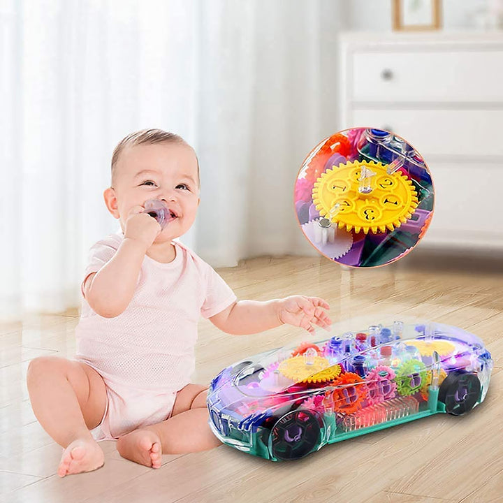 17793 Automatic 360 Degree Rotating Transparent Gear Concept Car With Musical And 3d Flashing Lights Toy For Kids Boys  Girls (Multicolor  Battery Not Included) - Trendex