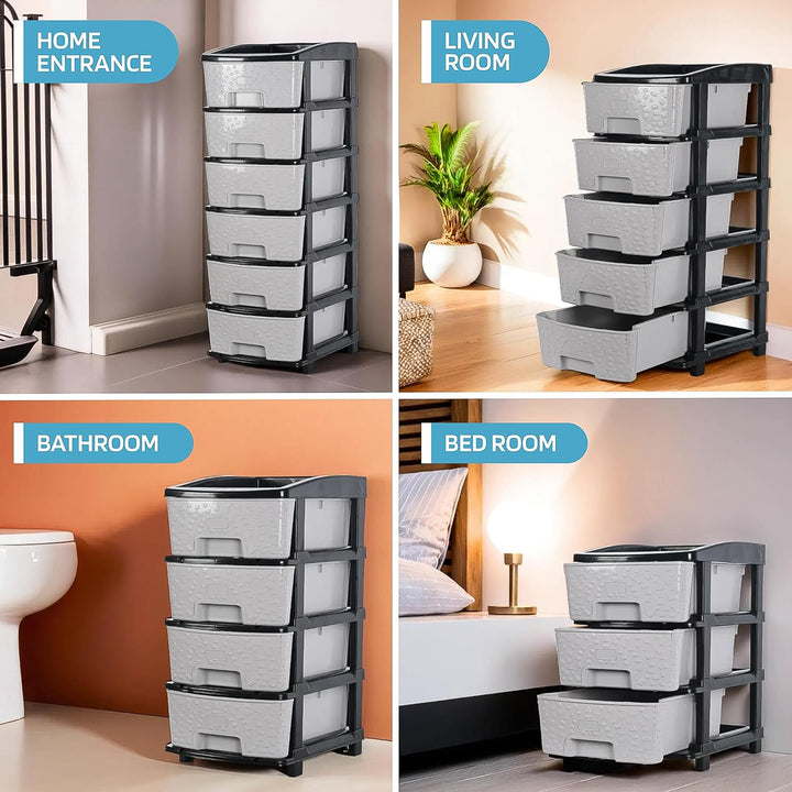 6-layer Heavy-duty Plastic Drawer Organizer Cabinet With Stone Texture Drawers - Trendex