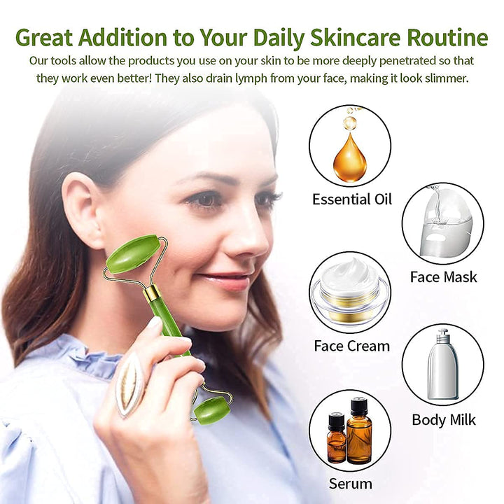 0318 Gua Sha Stone And Anti Aging Jade Roller Massager For Face Massage Natural Face Skincare Massager  Face Roller Massager For Women  Face Shaper Jade Roller And Gua Sha Set For Glowing Skin - Trendex