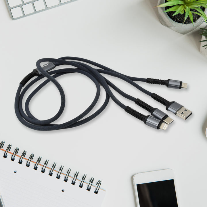 3 In 1 Multi Super Fast Charging Cable (1 Pc  1200 Mm) - Trendex