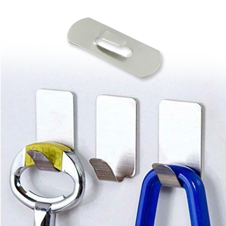 9418  Multipurpose Stainless Steel Wall Hanging Hook 12 Pc Self Adhesive Stainless Steel Heavy Duty Wall Hooks For Hanging Clothes Calender Bathroom Tiles Kitchen Key Hange (18 Pc Set) - Trendex