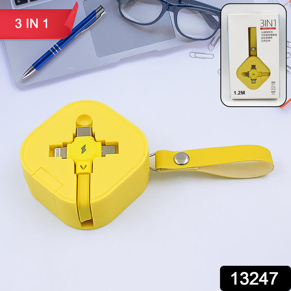 3 In 1 Charger Cable Retractable Type Compatible With Smartphones (1 Pc) - Trendex