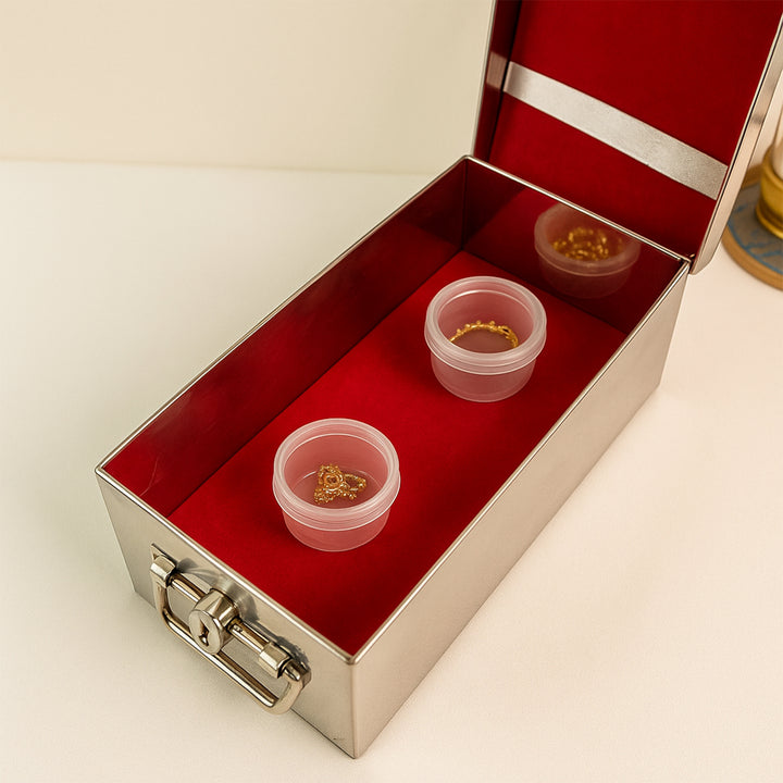 Premium Stainless Steel Velvet Lined Jewellery Storage Box With Lock And Red Interior - Trendex