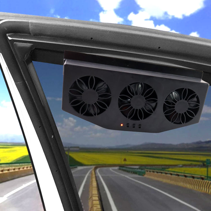 Triple Fan Solar Powered Car Exhaust Ventilation System With Usb Charging - Trendex