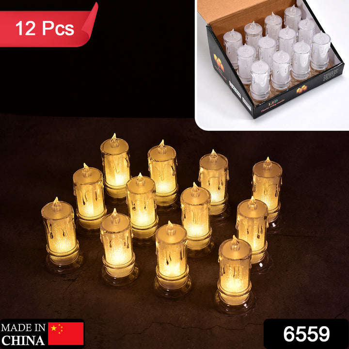 6559 Big Size Flameless Melted Design Candles For Decoration (Set Of 12pc) - Trendex