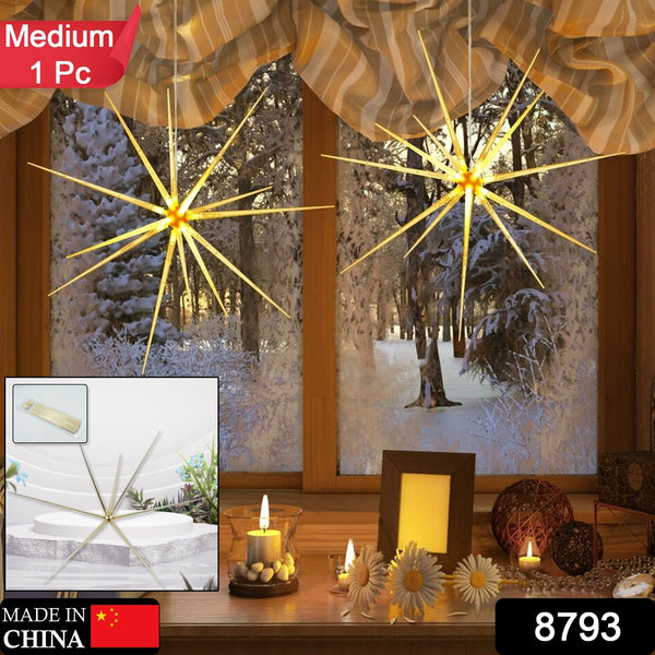3d Gold Star Hanging Decoration Star Acrylic Look  Hanging Luminous Star For Windows Home Garden Festive Embellishments For Holiday Parties Weddings Birthday Home Decoration ( Big  Medium Small ) - Trendex